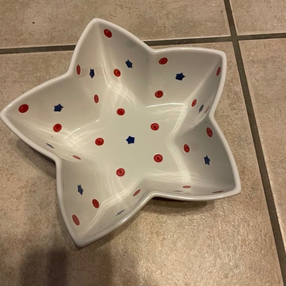 Temp-Tations White, red and blue star-shaped bowl.